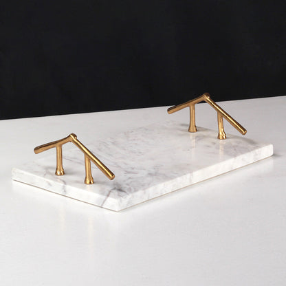 White marble tray with gold handle WL00240