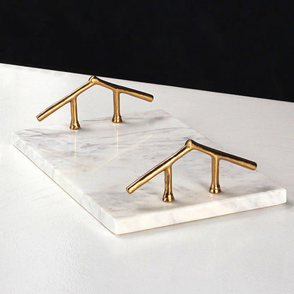 White marble tray with gold handle WL00240