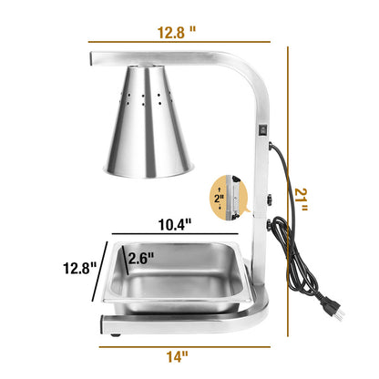 食品ヒートランプ 自立型業務用ポータブルフードウォーマー ハーフサイズフードパン付き ステンレススチールランプシェード 120V電気食品ヒートランプ 250W電球付き ビュッフェフードサービス用 WL00149.150 