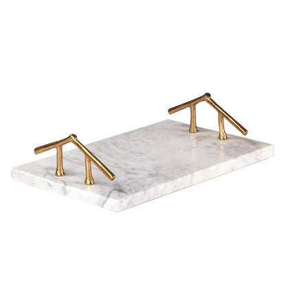 White marble tray with gold handle WL00240